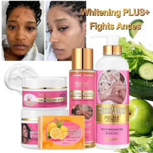 AILKE AHA Organic Skin Brightening Set,  Remove Dark Spots, Acne, Cleaning, Moisturizing, for All Skin Types