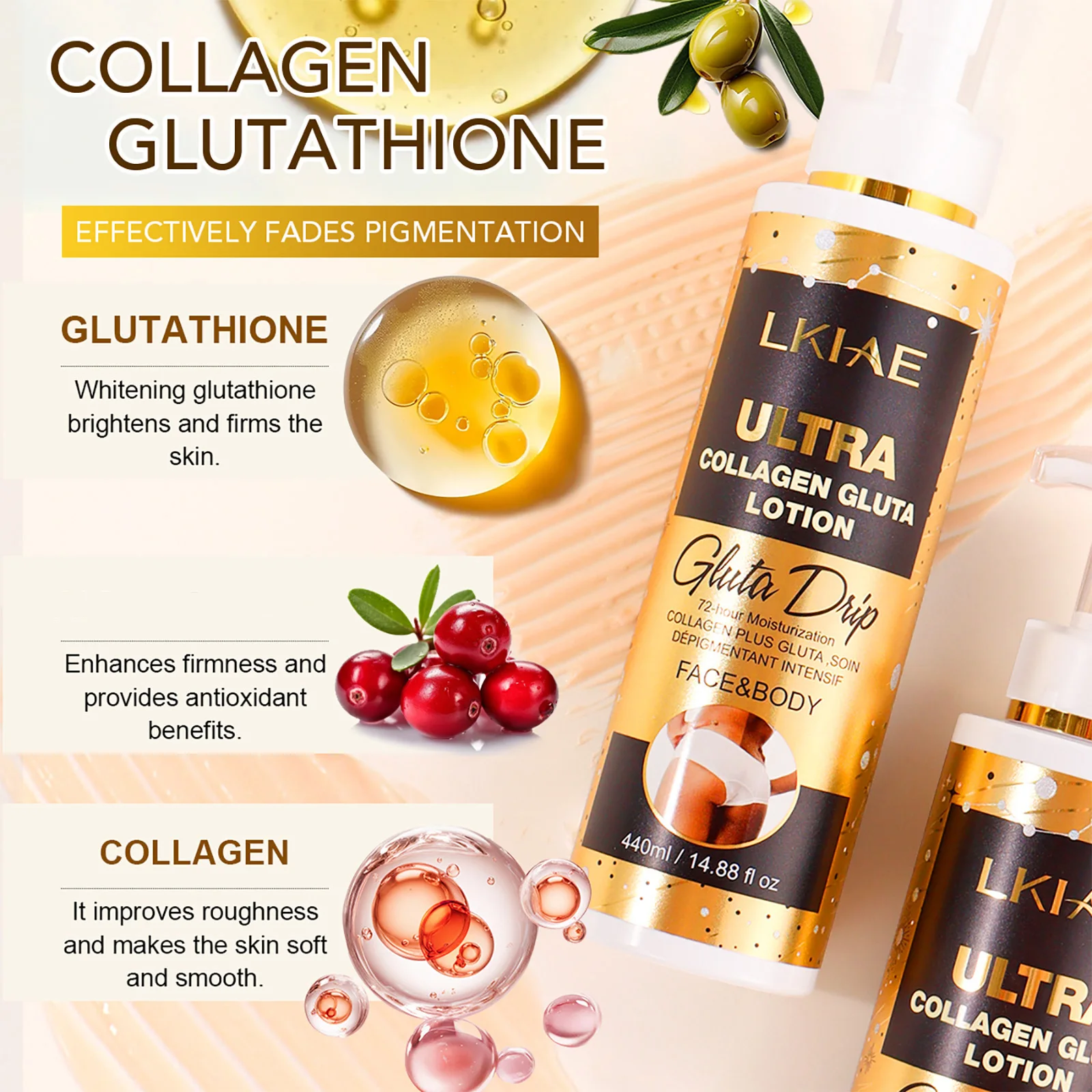 LKIAE Ultra Lightening Body Lotion, Reduce Spots, Melanin, With Collagen, Glutathione, - Image 3