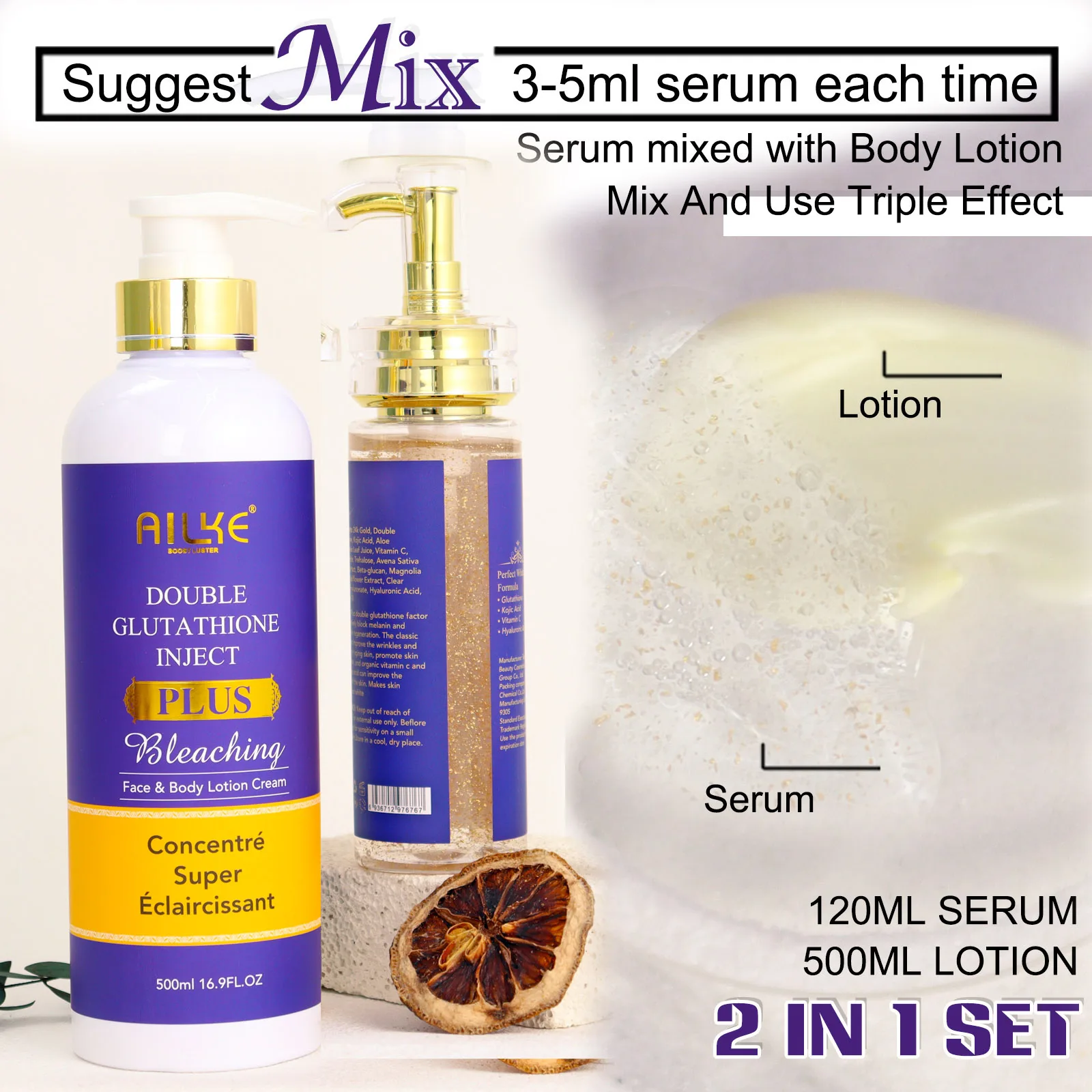 AILKE Glutathione Lighten Body Lotion, Moisturizing, Hydration, Even Skin tone, Improve Dark & Black Skin, - Image 4